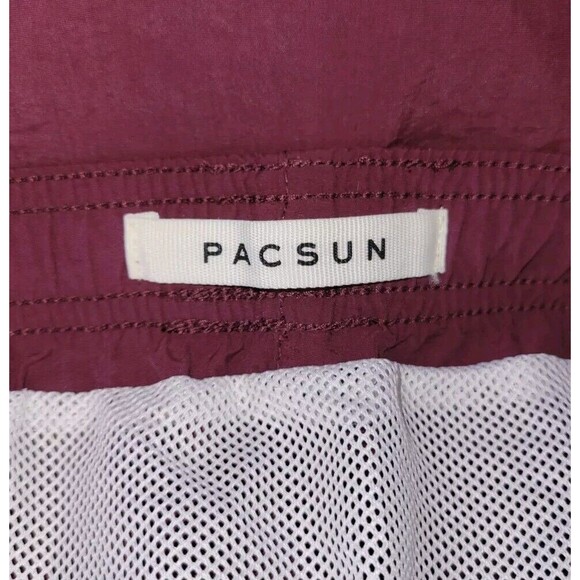 Pacsun Drawstring Nylon Lined Board Shorts Mens MED Maroon Beach Swim Surf - Picture 4 of 7